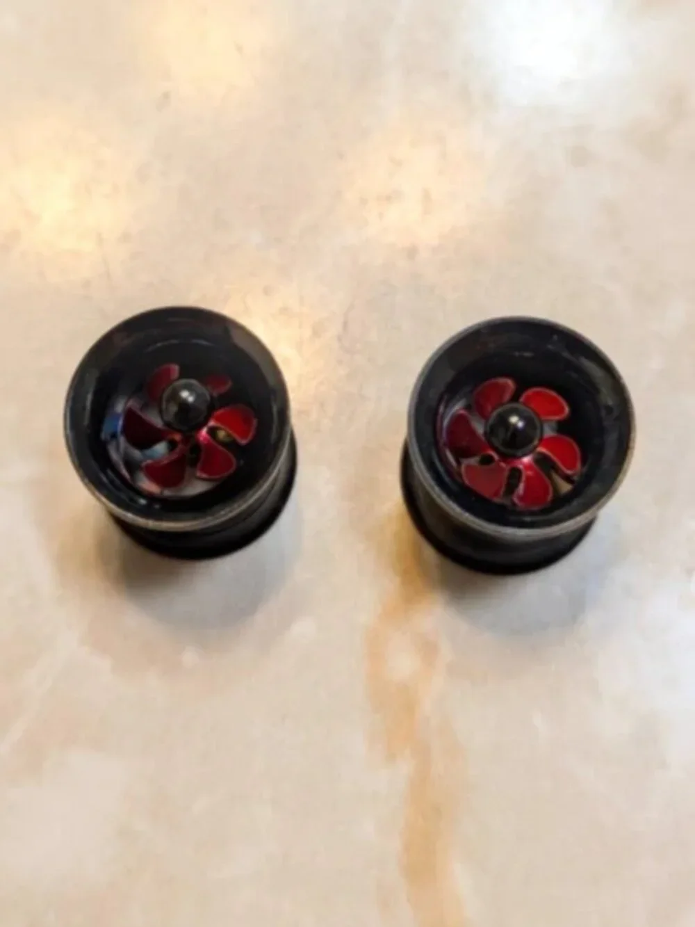 Pair 00G / 10mm Cyberpunk Black Red Spinning Fan Industrial Ear Tunnels Gauges